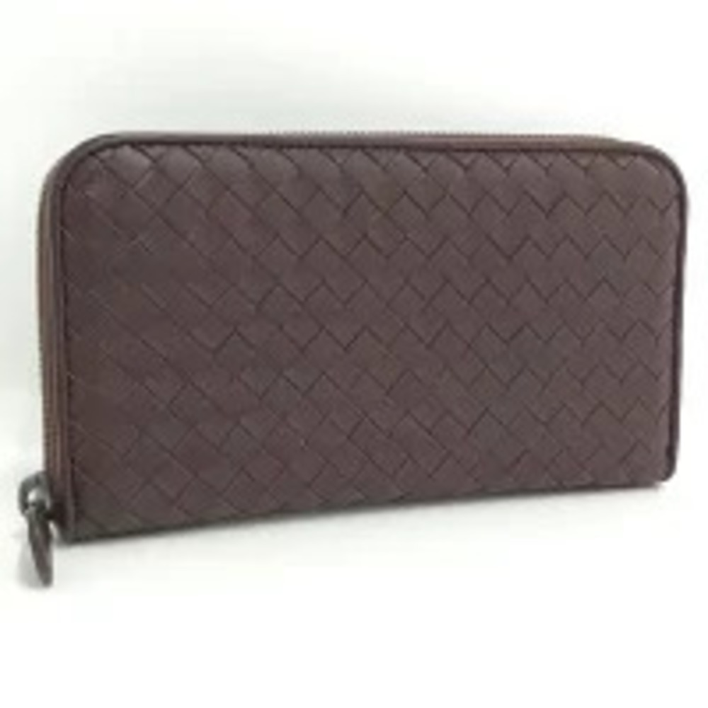 BOTTEGA VENETA Round Zip Long Wallet Intrecciato Leather Brown